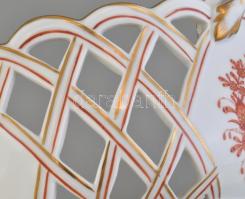 Herendi Indiai kosár mintás áttört kínáló tál. Kézzel festett, jelzett, minimális kopással d: 23 cm,...