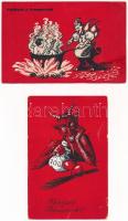 2 db RÉGI krampuszos képeslap vegyes minőségben / 2 pre-1945 motive postcards in mixed quality: Krampus greetings