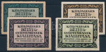 1921 Különleges bélyeggyűjtemények kiállítása 4 db klf levélzáró (egyik hibás / damaged)