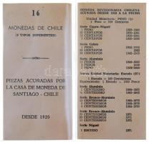 Chile 1954-1971. összesen 16db-os, min. 8xklf érméből álló forgalmi összeállítás, papírra ragasztott...