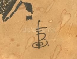 Ferenczi Béla (?-): Női arc, tus, papír, jelzett, üvegezett keretben, foltos, felületén törésnyom, 1...