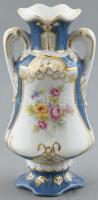 Royal Dux porcelán amfora vázácska. Kézzel festett/matricás, jelzett, minimális kopással, m: 13,5 cm