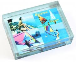 Retró Balaton üveg levélnehezék, kis csorbákkal, 5,5×7,5×2 cm