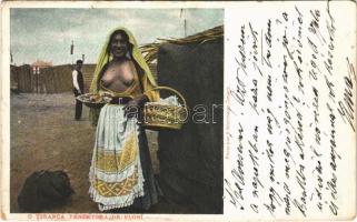1906 O Tiganca venzetora de flori / Gypsy folklore, flower seller, half-nude woman. Photo H. Wichmann (kopott sarkak / worn corners)