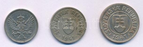 Vegyes: Montenegro 1906. 10p Ni + Szlovákia 1941. 50h Cu-Ni + 1K Cu-Ni T:2
Mixed: Montenegro 1906. ...