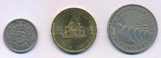 Vegyes: Angola 2 1/2Esc Cu-Ni + Nicaragua 1972. 1C Cu-Ni + 2007. 10C sárgaréz-acél "Andrés Cast...