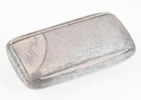 Ezüst(Ag) tubákos szelence Helf Gott felirattal, jelzett, 8×4 cm, nettó: 47,55 g