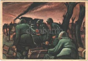 WWII Italian military art postcard + Comando Militare di Stazione (EK)