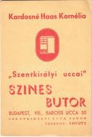 Kardosné Haas Kornélia Szentkirályi uccai Színes Bútor áruházának reklámlapja. Budapest VIII. Baross utca 30. Szentkirályi utca sarok / Hungarian furniture shop advertisement card + 100 éves a magyar ipar és kiállításügy 1941. május 4. Budapest So. Stpl. (EK)