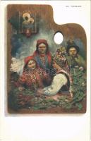 Polish folklore art postcard. J.C. Wieliczka 222. s: Wl. Tetmajer + K.u.K. Geniedirektion in Krakau K.k. Lst. Bef. Arbt. Abtlg. Nr. 1/25.