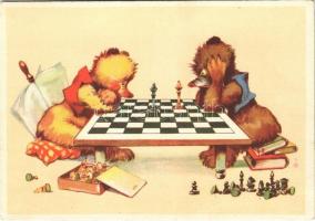 Bears playing chess. C. Pahl & Co. Nr. 935-1. (EK)