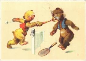 Bears playing tennis. C. Pahl & Co. Nr. 934-4. (EK)