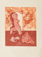 Badacsonyi Sándor (1949): Csendélet torzóval. Színes rézkarc, akvatinta, papír, jelzett, számozott (52/100), gyűrődésekkel, törésnyommal, 29,5x24,5 cm
