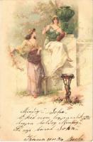 1900 Lady art postcard. litho (fl)