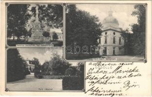 1907 Gödöllő, Ferenc József tér, Szentháromság szobor, Park, Királyi kastély, Római katolikus templom. Art Nouveau (EK)