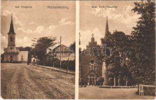 1930 Nádasdladány, Református templom, Római katolikus templom. Hangya Szövetkezet kiadása (ázott sarok / wet corner)