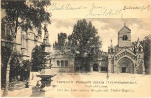 1901 Budapest XIV. Városliget, Történelmi főcsoport udvara Jáki templommal. Ganz Antal 10. (r)