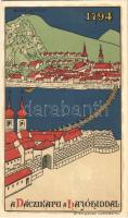Budapest anno 1794. A Váczikapu a Hajóhíddal. Geittner és Rausch kiadása, Art Nouveau litho