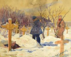 Mednyánszky jelzéssel: Katonai temető. Akvarell, ceruza, papír, üvegezett fa keretben, 20,5×25,5 cm
