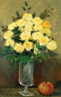 Gádor Emil (1911-1998): Sárga rózsás csendélet, olaj, farost, jelzett, fa keretben, 60x40cm