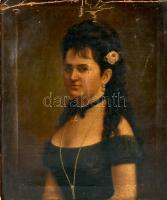 Jelzés nélkül: Fiatal hölgy képmása ( biedermeier) XIX. sz. közepe, olaj, vászon, 41x35cm, fa keretben, sérült.