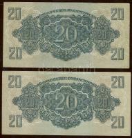 1944. 20P "V.H." 2 klf méretű db erős vágási eltéréssel T:II+
