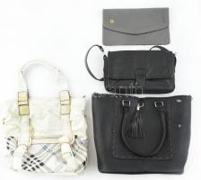 4 db különféle női táska (válltáska, kézitáska), bőr és műbőr, különböző méretben, változó állapotban