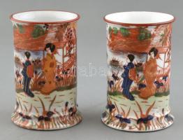 2 db Japán ecsettartó, porcelán, kopott, m:12cm