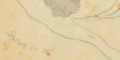 Scheiber H jelzéssel: Erotikus jelenet. Ceruza, papír. foltos. Üvegezett fa keretben. 14x14 cm