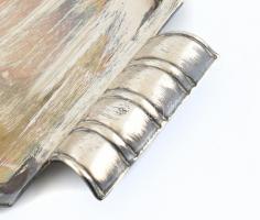 Ezüst (Ag) Art déco hexagon alakú füles tálca, jelzett, d:35cm, 515g