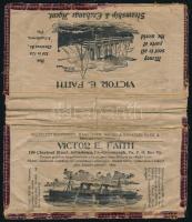 cca 1920-1930 Victor E. Faith Steamship & Exchange Agent reklámos vászontárca, viseltes állapotban, 22,5x19,5 cm