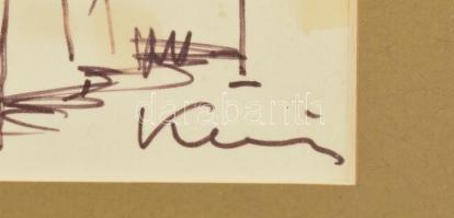 Olvashatatlan (Kéri?) jelzéssel: Női aktok. Filctoll, papír. foltos. Üvegezett fa keretben. 15x9,5 c...