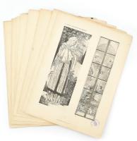cca 1910 16 db szecessziós stílusú, egyházi témájú nyomat, František Urban (1868-1919) munkái, részben sérült és foltos, lapméret: 42x31 cm