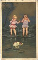 1938 Children art postcard, dog. Amical 2333. (EK)