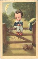 1925 Children art postcard, boy with dog. Amag 0101. (EK)