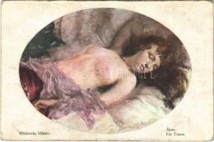 Ein Traum / Álom / Erotic nude lady art postcard. Rotophot Budapest Nr. 102. s: Mihálovits Miklós (kopott sarkak / worn corners)