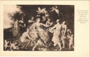 Die Entführung der Europa. Kais. Gemälde-Galerie Wien / Erotic nude lady art postcard s: H. van Balen