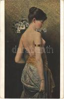 Flora / Erotic nude lady art postcard. Hanfstaengls Künstlerkarte Nr. 49. s: Nonnenbruch (EK)