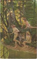 Am Nymphenweiher / Erotic nude lady art postcard. Elite Nr. 7005. s: C. Zopf (Rb)