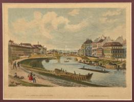cca 1850 A régi Ferdinand-híd (Ferdinandsbrücke) Bécsben. Kézzel színezett acélmetszet, papír, jelzés nélkül, paszpartuban, 16×23,5 cm