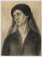 Olvashatatlan jelzéssel: Női portré. Szén, papír, kartonra kasírozva, 57,5×42,5 cm