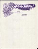 cca 1910 Bp., Géczy György Vad és Baromfikereskedő 1 db régi kitöltetlen, szecessziós illusztrációva díszített fejléces levélpapírja, apró szakadással