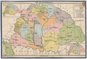 cca 1910-1915 Nagy-Magyarország római katolikus egyházmegyéinek térképe, tervezte: dr. Szende Gy. 1 : 4.600.000. Magyar Földrajzi Intézet Rt. Kartonra ragasztva, kisebb foltokkal, 21,5x14,5 cm