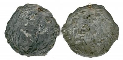 2 db szecessziós, spiater falitányér, jelzetlen, kopott d:32cm