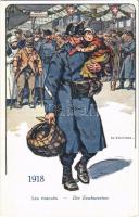 1918 Les évacués. Le Soldat Suisse a travers les Ages / Die Evakuierten. Der Schweizer-Soldat im Laufe der Jahrhunderte / WWI Swiss military art postcard s: Ed. Elzingre (EK)