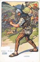 1339 Laupen. Le Soldat Suisse a travers les Ages / Der Schweizer-Soldat im Laufe der Jahrhunderte / Swiss military art postcard s: Ed. Elzingre