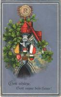 1916 Gott schütze, Gott segne dein Haus! / WWI Austro-Hungarian K.u.K. military art postcard, Central Powers propaganda with coats of arms. Wenau-Postkarte No. 561. (ázott sarok / wet corner)