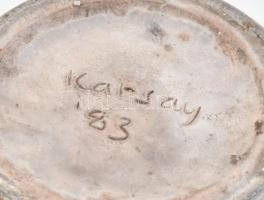 Karsay Judit (1945-): Mázas kerámia kaspó, jelzett: Karsay 83, m: 17 cm, d:17cm (belül vízköves)