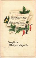1916 Herzliche Weihnachtsgrüße / WWI German and Austro-Hungarian K.u.K. military art postcard, Viribus Unitis propaganda with Christmas greetings and flags. SB 5137. (fl)