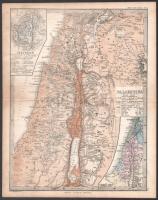 cca 1870 Palesztina és Jeruzsálem színezett kőnyomatos térképe 31x24 cm